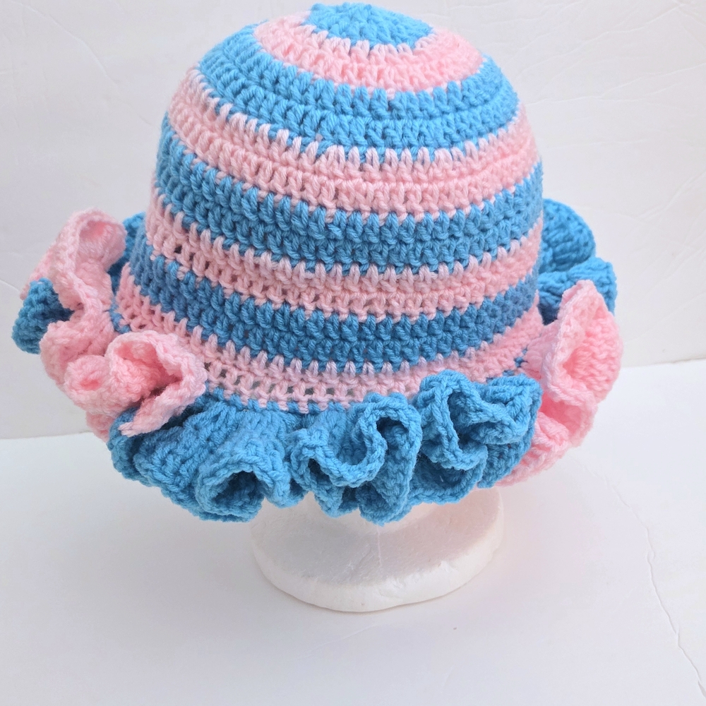 Pink and Blue Ruffled adultsized Hat - Picture 5 of 5